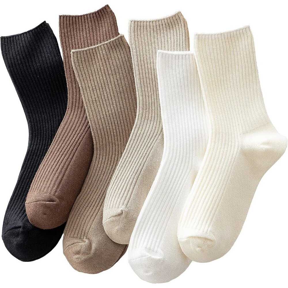 Womens Cute Crew Socks Casual Athletic Aesthetic Socks Neutral Cotton Socks for